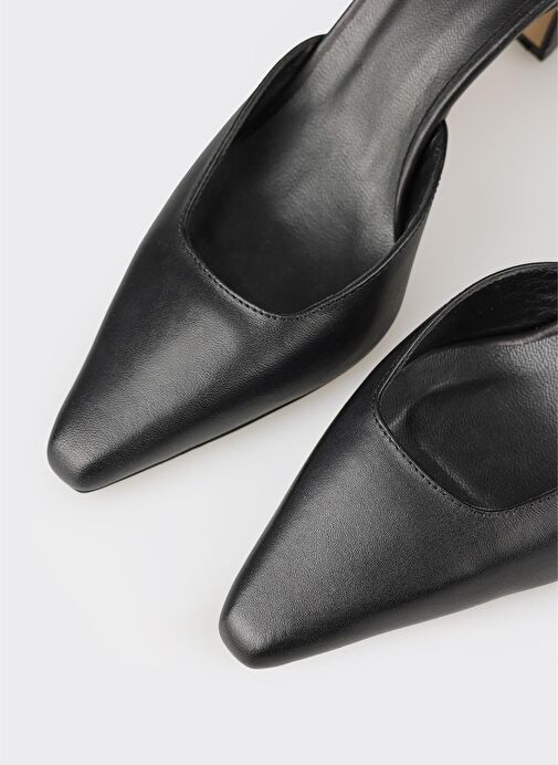 Siyah Deri Kadın Topuklu Ayakkabı - Görsel 5