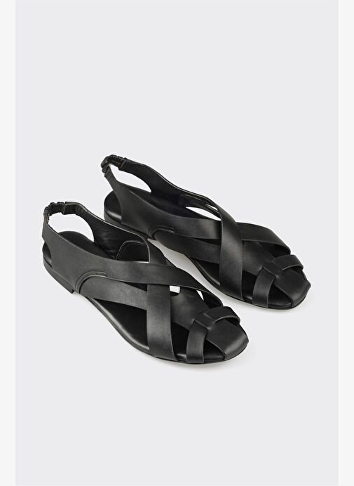 Siyah Deri Kadın Günlük Ayakkabı - Görsel 3