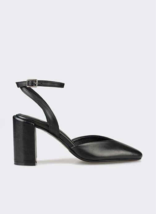 Siyah Deri Kadın Topuklu Ayakkabı - Görsel 2