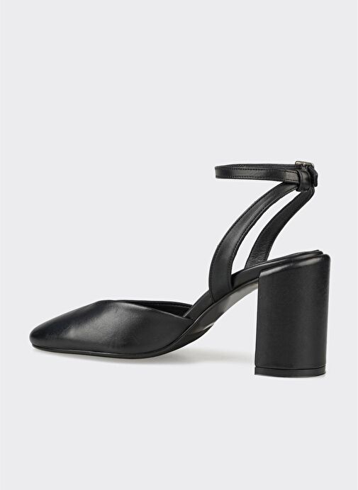 Siyah Deri Kadın Topuklu Ayakkabı - Görsel 4