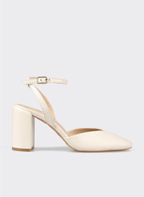 Bej Deri Kadın Topuklu Ayakkabı - Görsel 2