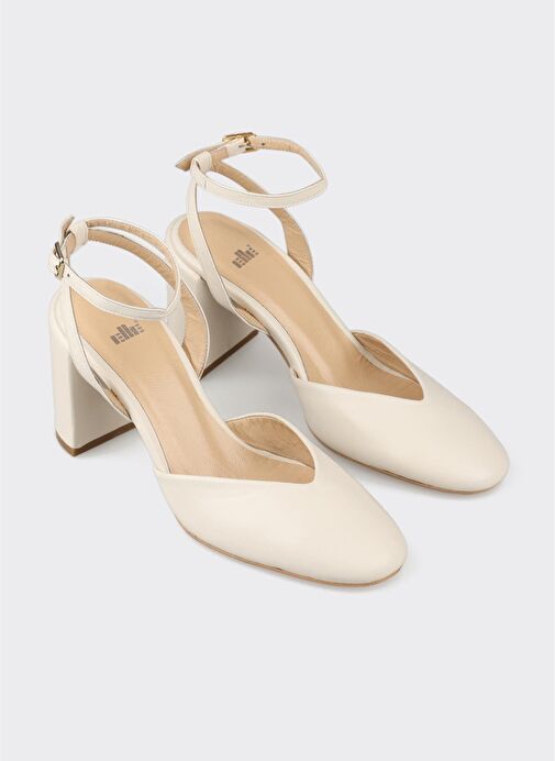 Bej Deri Kadın Topuklu Ayakkabı - Görsel 3