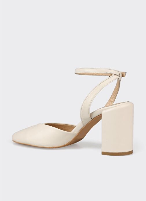 Bej Deri Kadın Topuklu Ayakkabı - Görsel 4