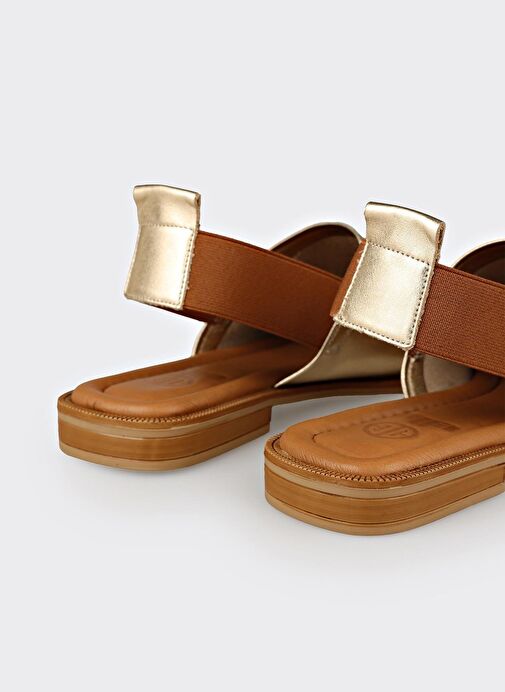 Gold Deri Kadın Düz Sandalet - Görsel 6