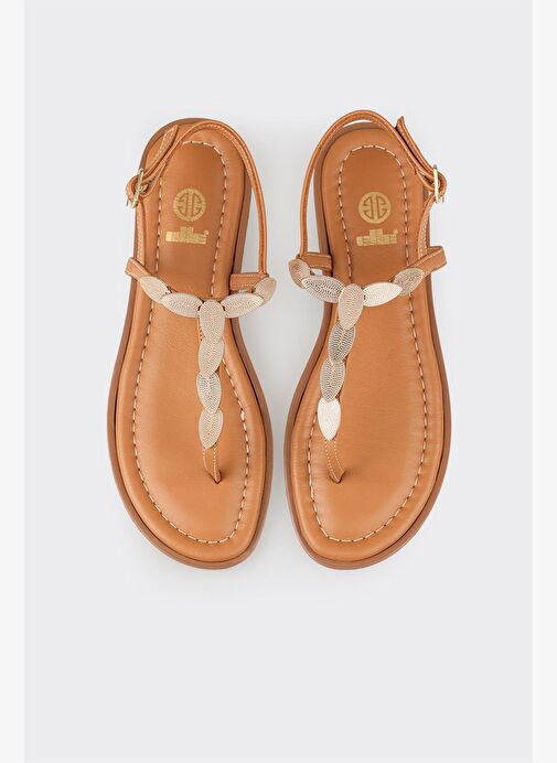 Naturel Deri Kadın Düz Sandalet - Görsel 5