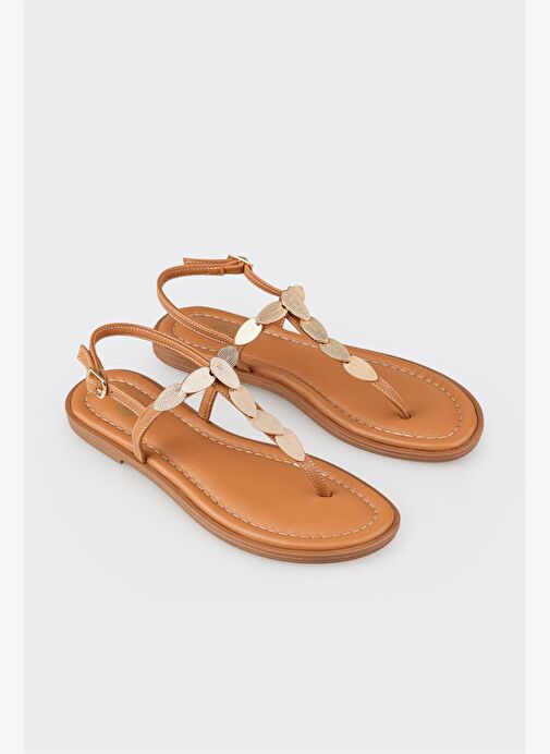 Naturel Deri Kadın Düz Sandalet - Görsel 3