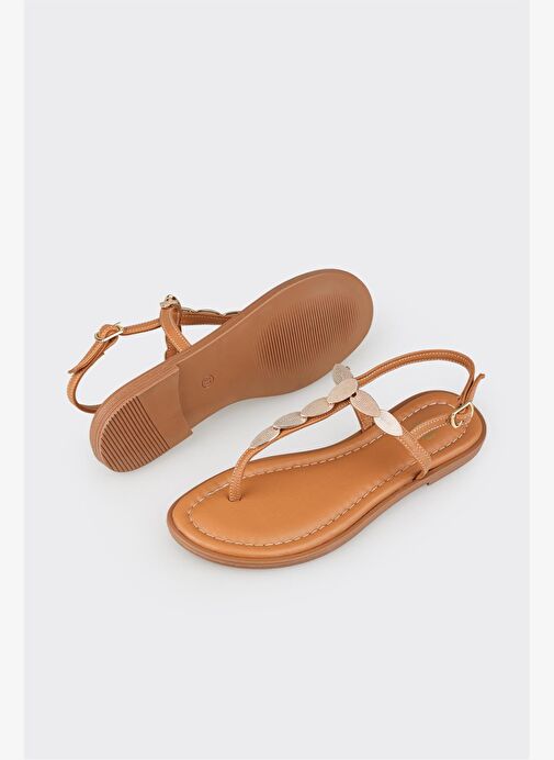 Naturel Deri Kadın Düz Sandalet - Görsel 4