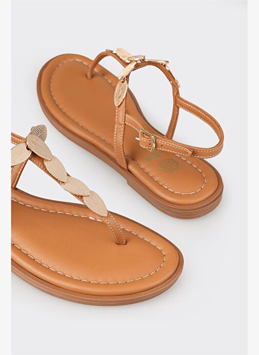 Naturel Deri Kadın Düz Sandalet - Görsel 6