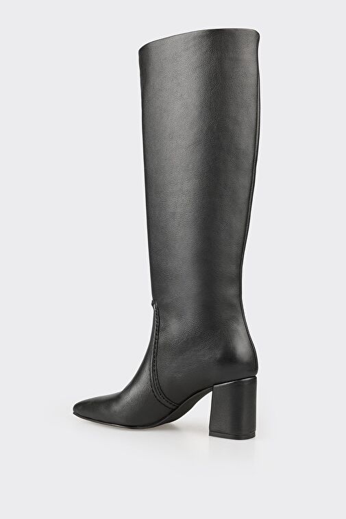 Siyah Deri Kadın Orta Topuk Çizme - Görsel 4