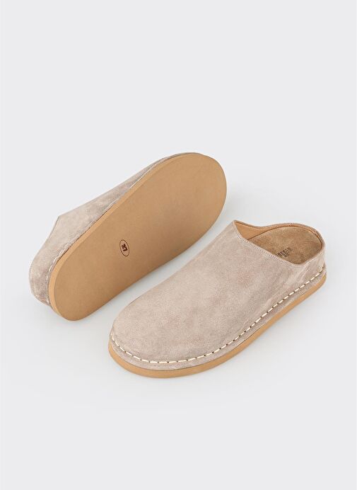 Bej Deri Kadın Terlik - Görsel 4