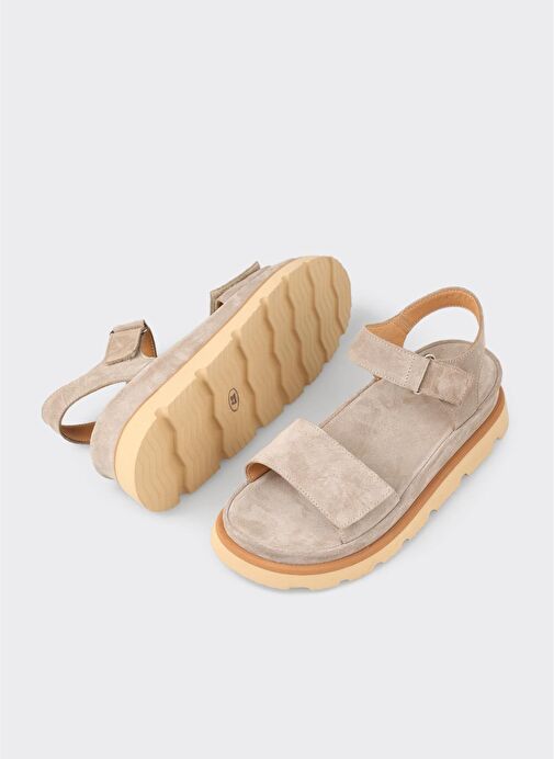 Bej Deri Kadın Sandalet - Görsel 4