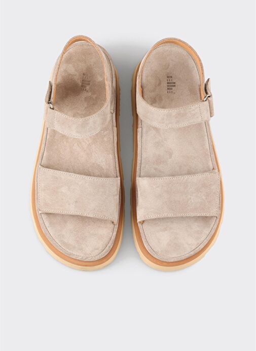 Bej Deri Kadın Sandalet - Görsel 5