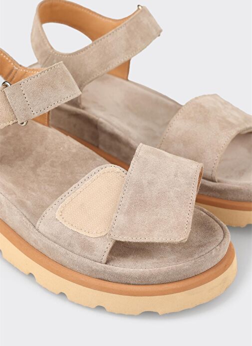 Bej Deri Kadın Sandalet - Görsel 6