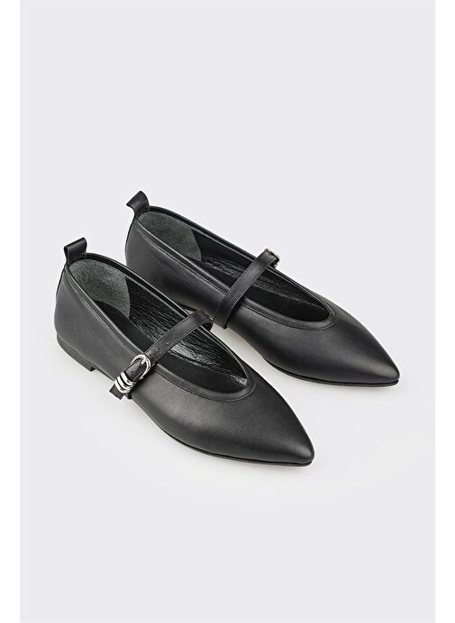 Elle Siyah Kadın Deri Babet ADRAU - Görsel 3