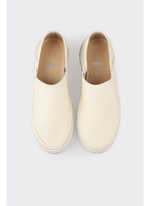 Bej Deri Kadın Spor Ayakkabı - Görsel 5