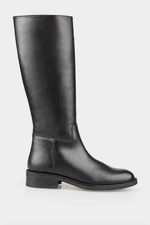 Siyah Deri Kadın Düz Çizme - Görsel 2
