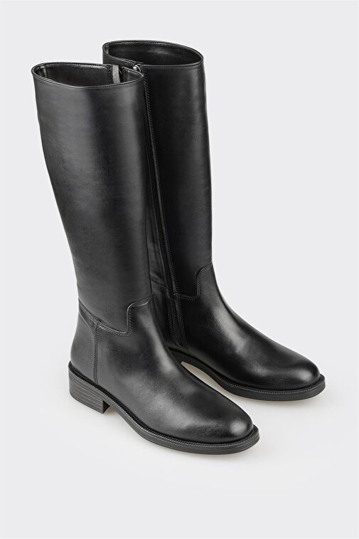 Siyah Deri Kadın Düz Çizme - Görsel 3
