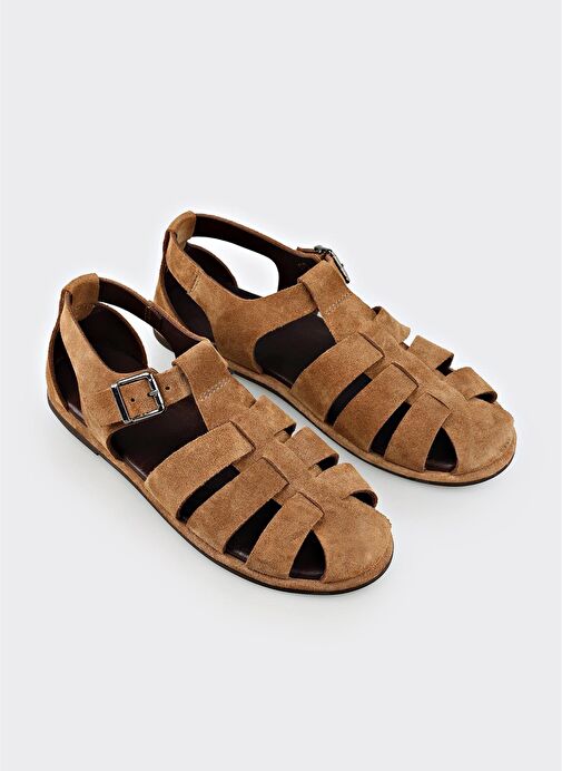 Taba Deri Kadın Düz Sandalet - Görsel 3