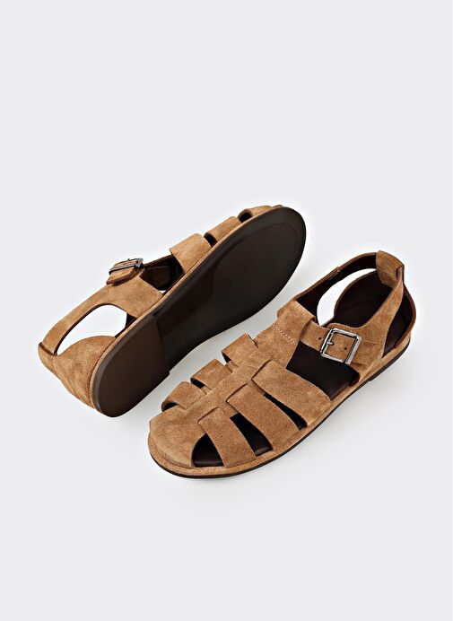 Taba Deri Kadın Düz Sandalet - Görsel 4