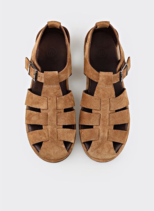 Taba Deri Kadın Düz Sandalet - Görsel 5