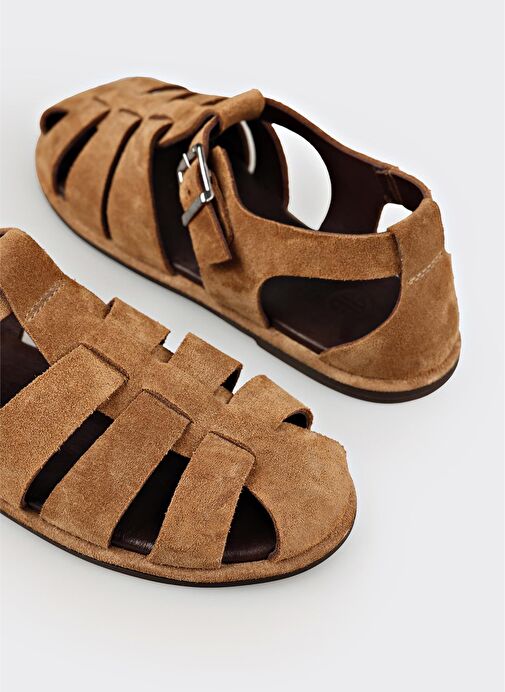 Taba Deri Kadın Düz Sandalet - Görsel 6