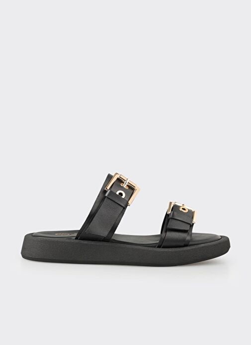 Siyah Deri Kadın Spor Terlik - Görsel 2