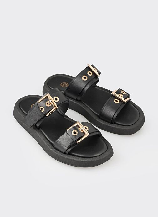 Siyah Deri Kadın Spor Terlik - Görsel 3