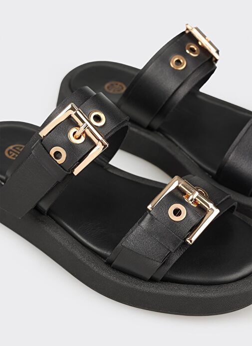 Siyah Deri Kadın Spor Terlik - Görsel 6