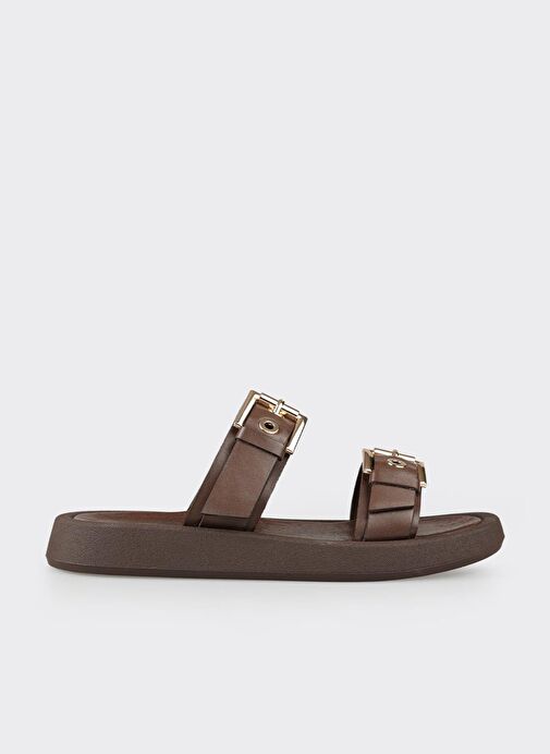 Kahve Deri Kadın Spor Terlik - Görsel 2