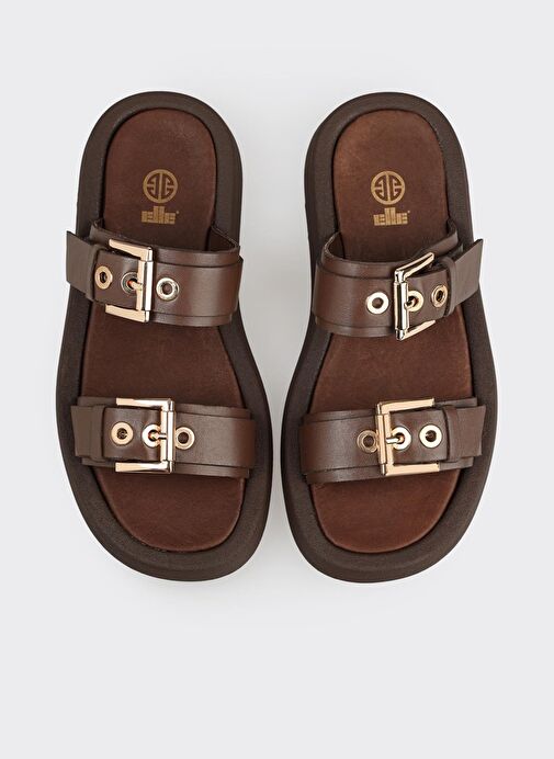 Kahve Deri Kadın Spor Terlik - Görsel 5