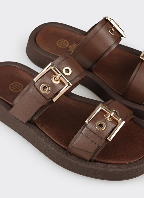 Kahve Deri Kadın Spor Terlik - Görsel 6