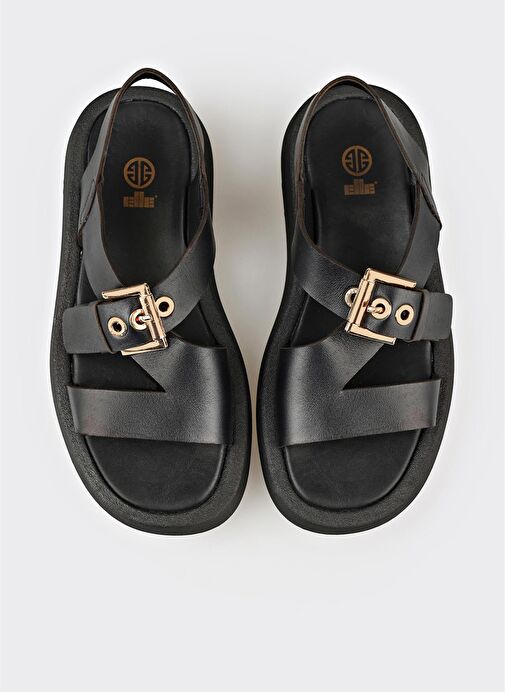 Siyah Deri Kadın Sandalet - Görsel 5