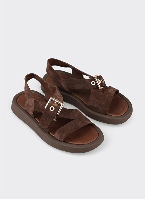 Kahve Deri Kadın Sandalet - Görsel 3