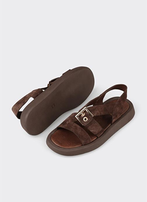 Kahve Deri Kadın Sandalet - Görsel 4