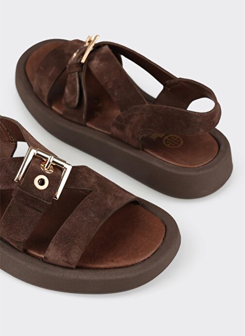 Kahve Deri Kadın Sandalet - Görsel 6