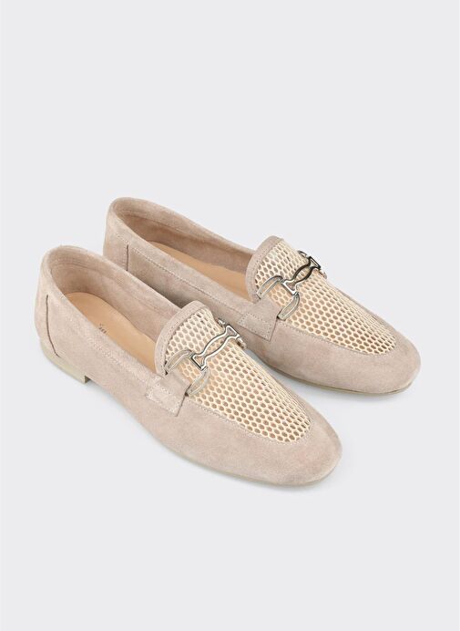 Bej Deri Kadın Loafer - Görsel 3