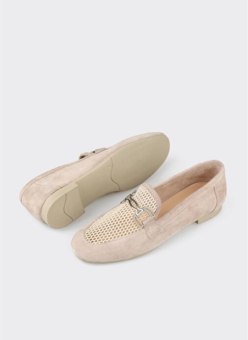 Bej Deri Kadın Loafer - Görsel 4