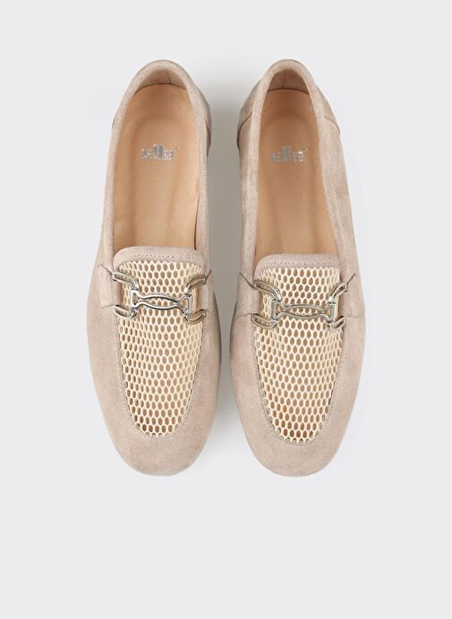 Bej Deri Kadın Loafer - Görsel 5