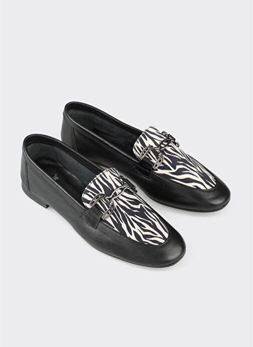 Siyah Deri Kadın Loafer - Görsel 4
