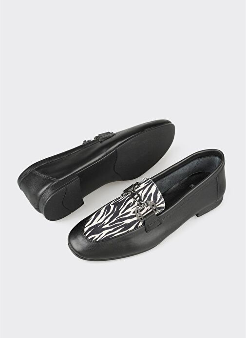 Siyah Deri Kadın Loafer - Görsel 6