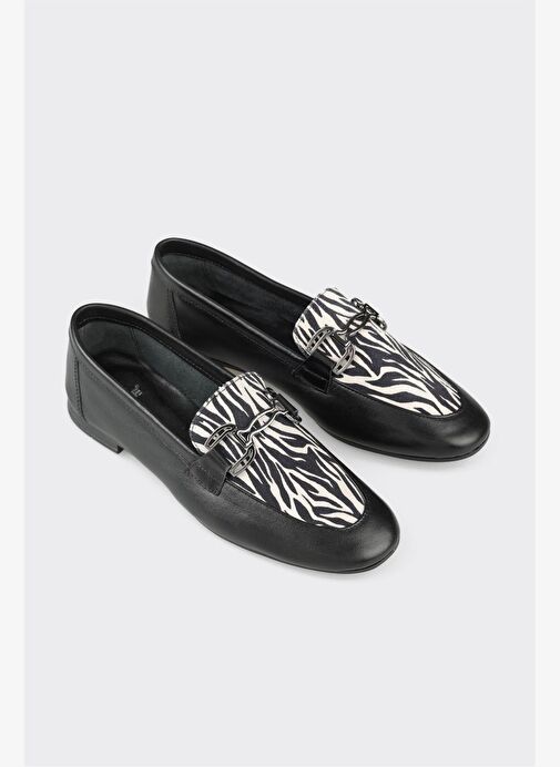 Siyah Deri Kadın Loafer - Görsel 5