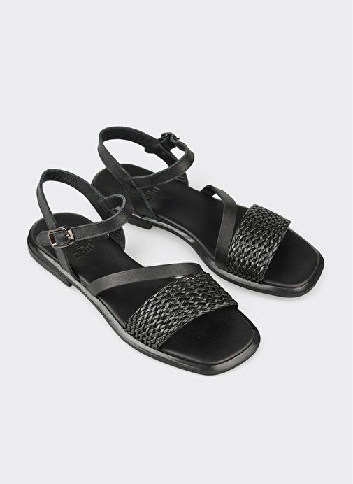 Siyah Kadın Düz Sandalet - Görsel 3