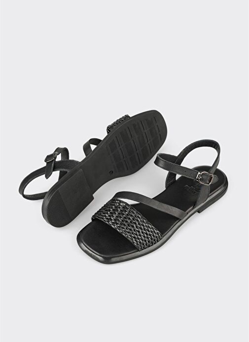 Siyah Kadın Düz Sandalet - Görsel 4
