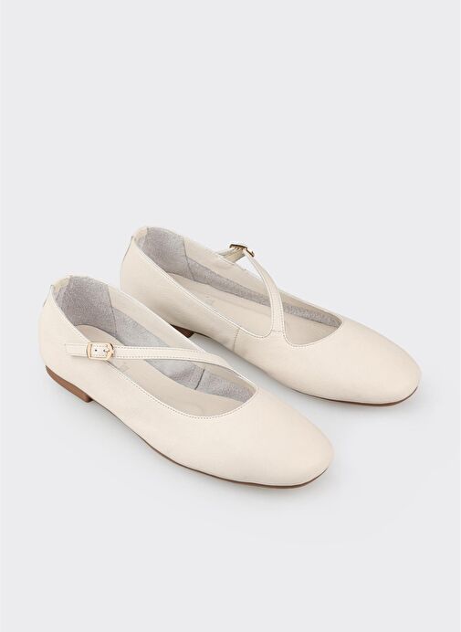 Ekru Deri Kadın Günlük Ayakkabı - Görsel 3