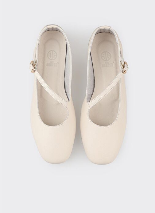 Ekru Deri Kadın Günlük Ayakkabı - Görsel 5