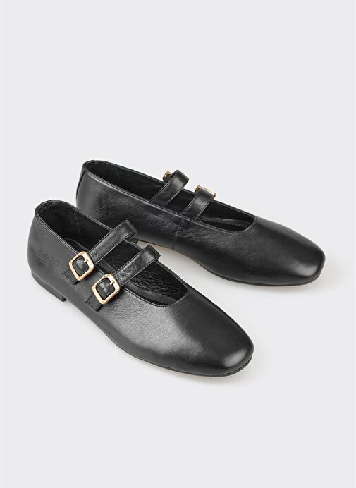 Siyah Deri Kadın Günlük Ayakkabı - Görsel 3