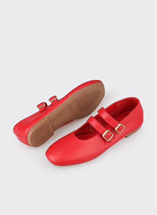 Kırmızı Deri Kadın Günlük Ayakkabı - Görsel 9