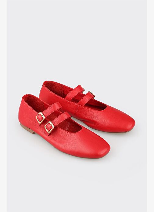 Kırmızı Deri Kadın Günlük Ayakkabı - Görsel 4