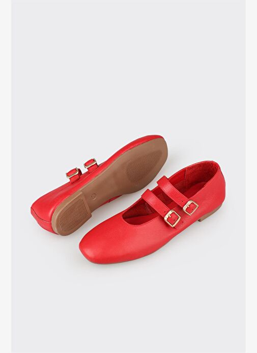 Kırmızı Deri Kadın Günlük Ayakkabı - Görsel 6
