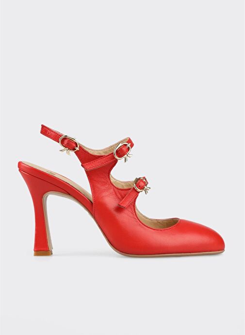 Kırmızı Deri Kadın Topuklu Ayakkabı - Görsel 2